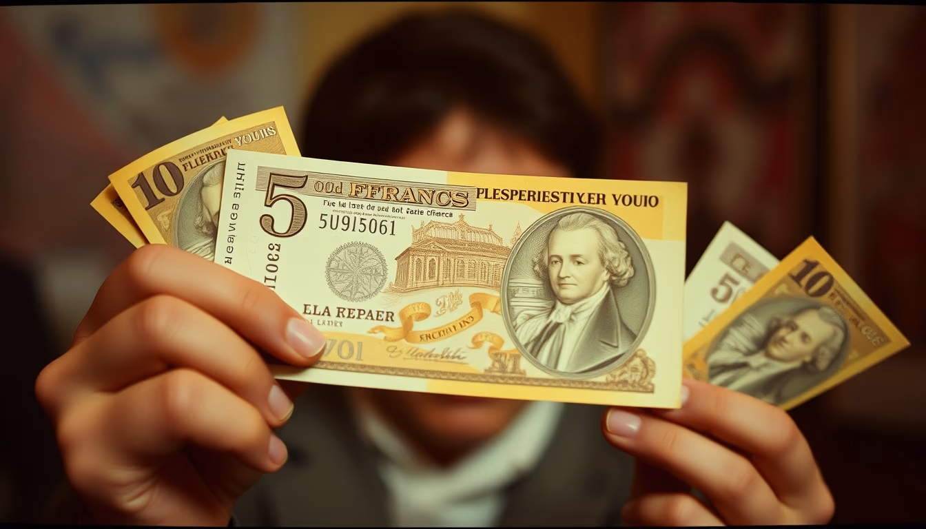 old french francs in editorial style