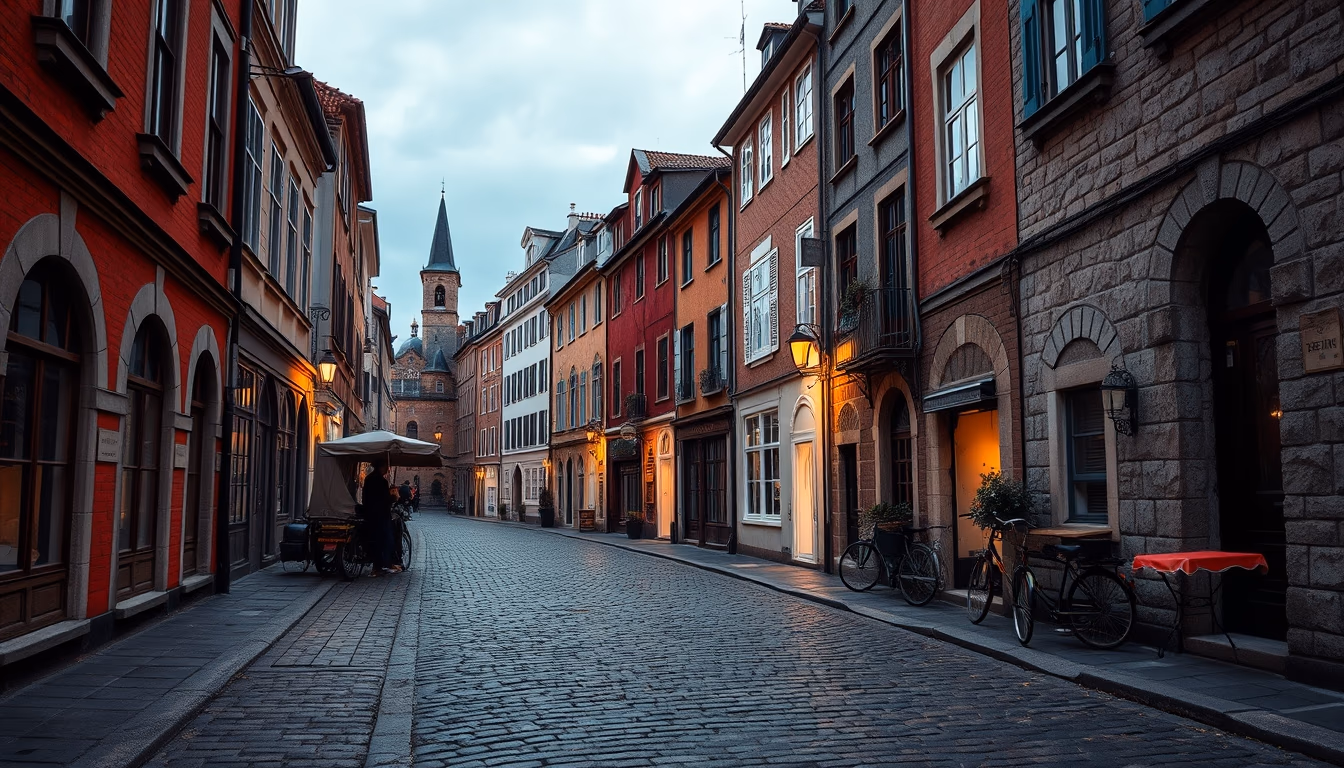 old town european cobblestone in editorial style