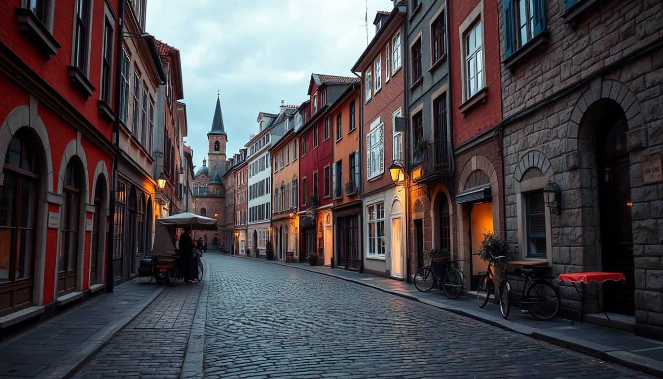 old town european cobblestone in editorial style