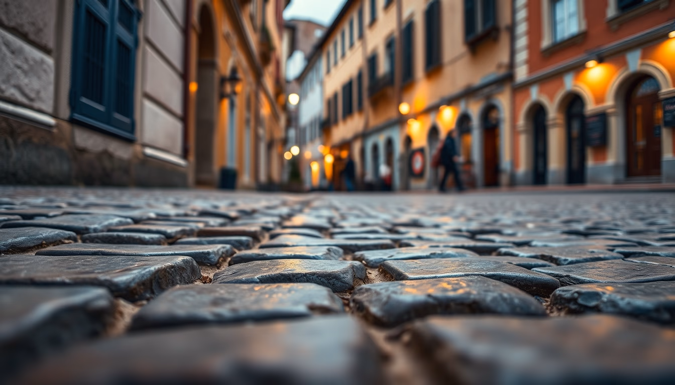 old town european cobblestone in editorial style