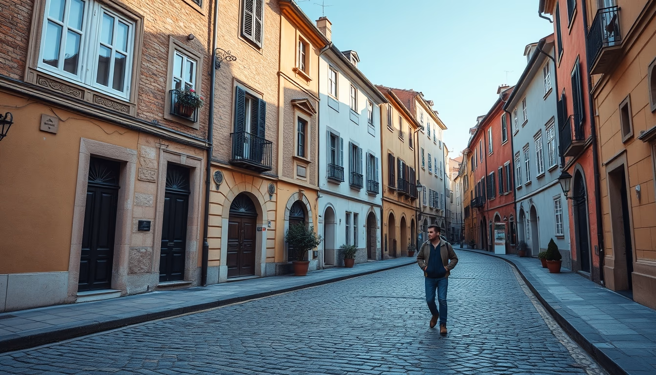 old town european cobblestone in editorial style