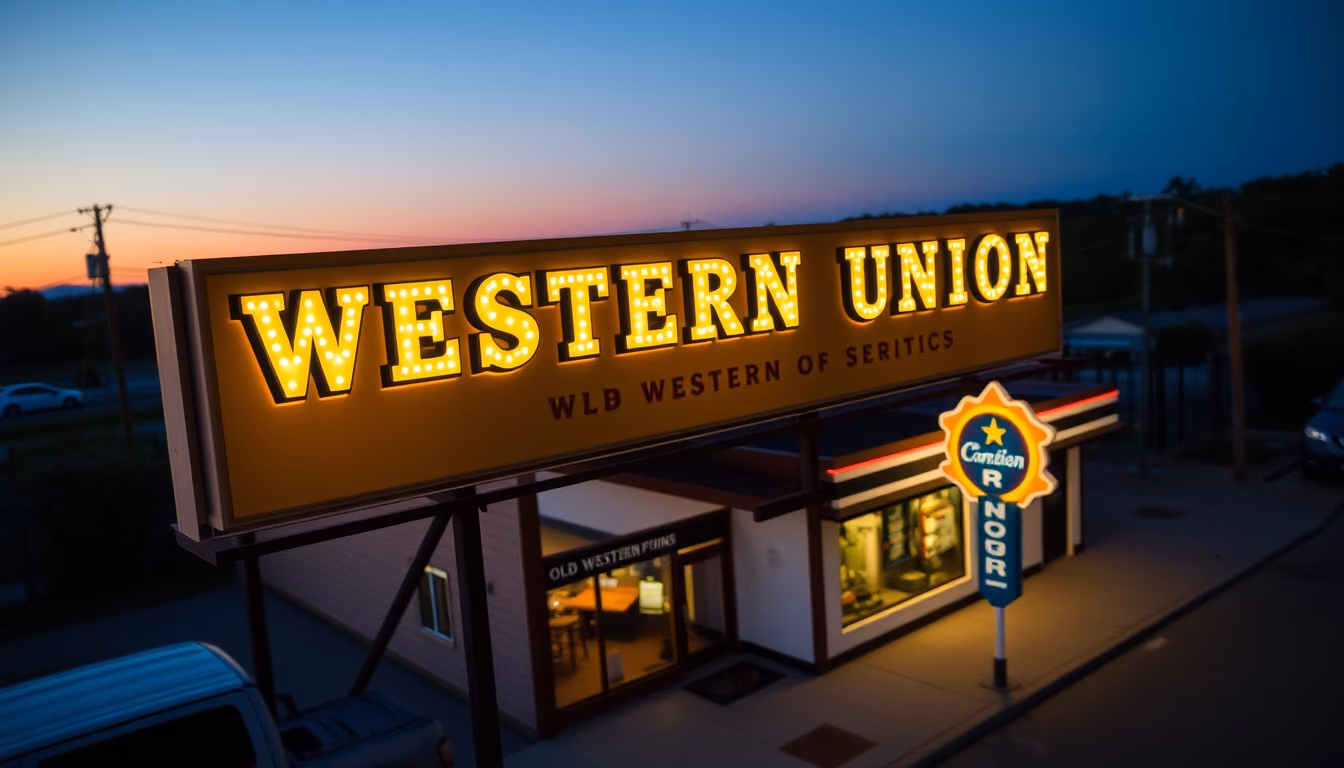old western union sign in editorial style