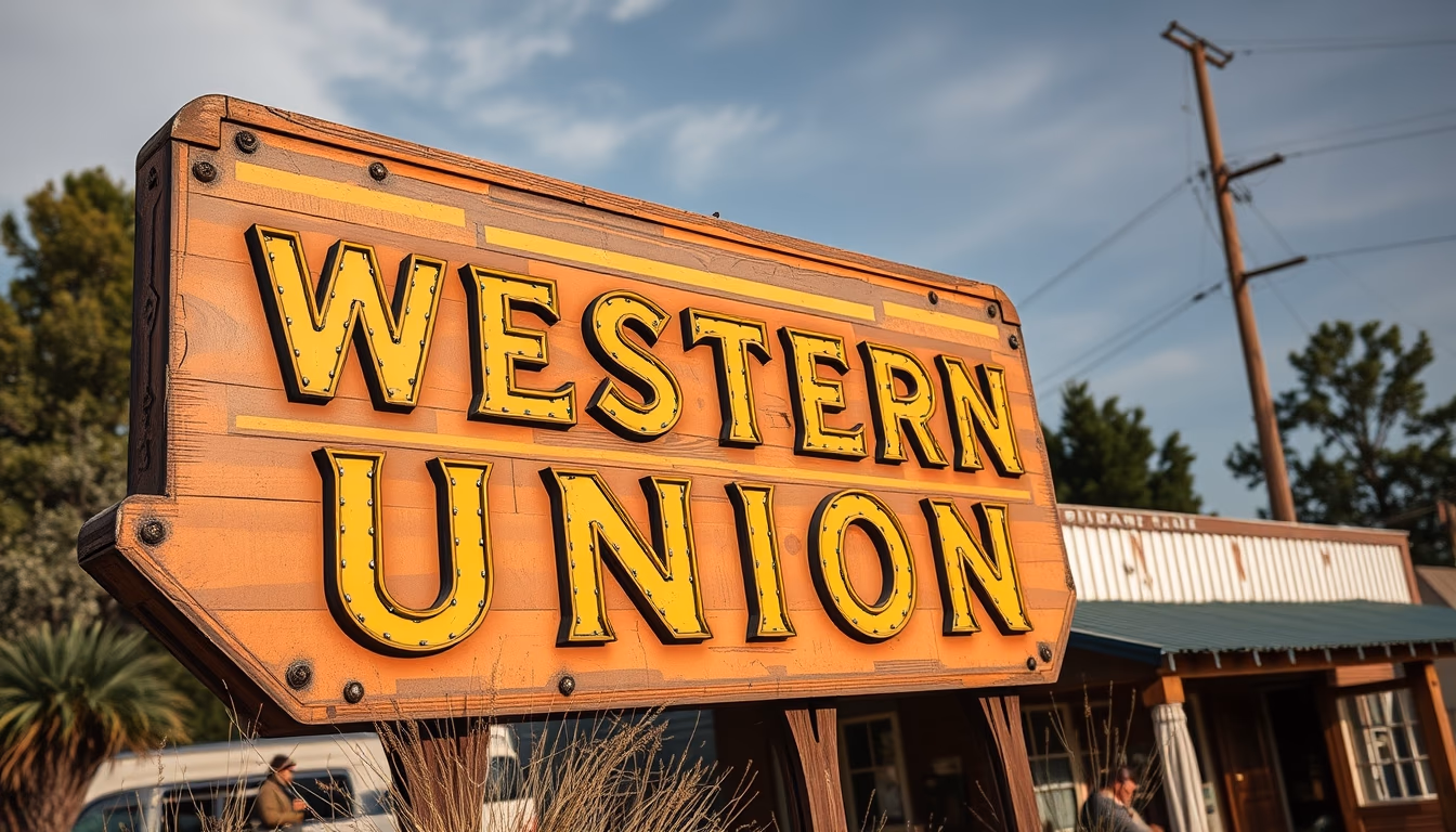 old western union sign in editorial style