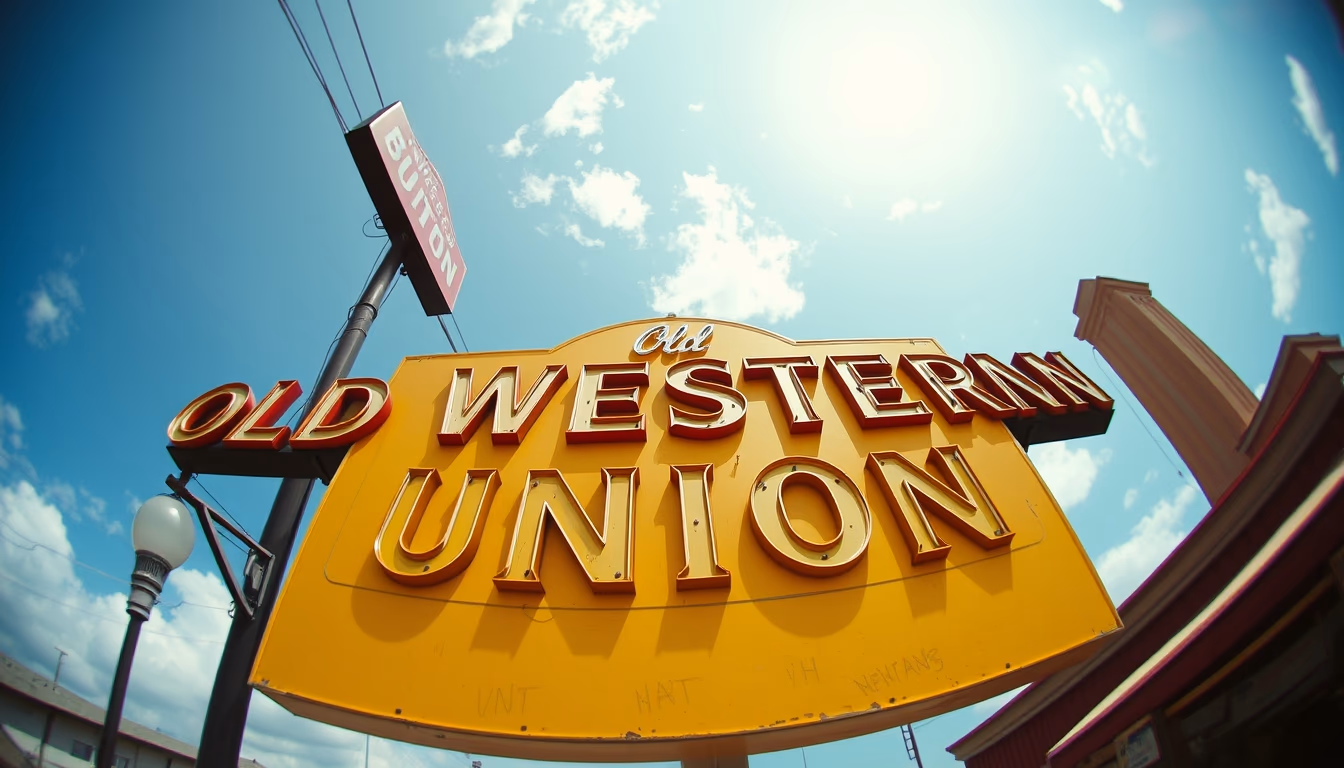 old western union sign in editorial style