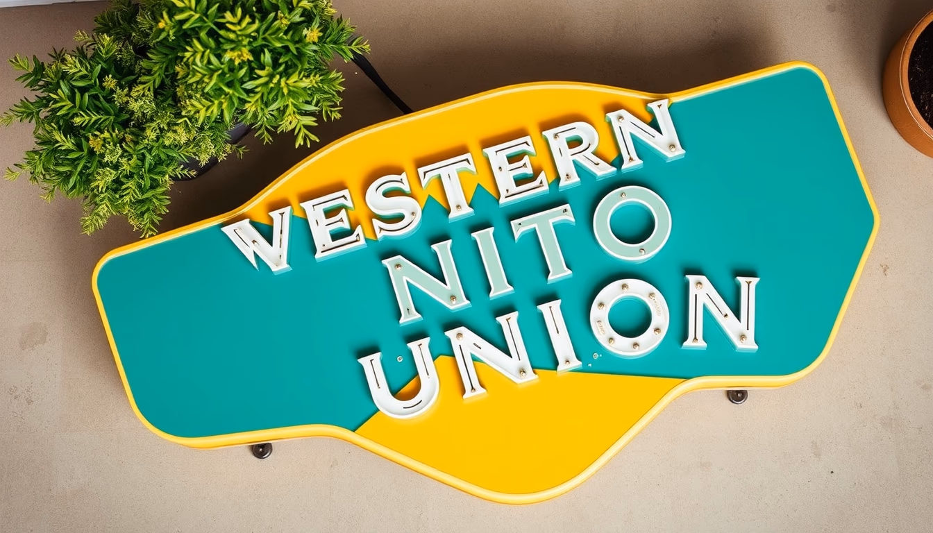 old western union sign in editorial style