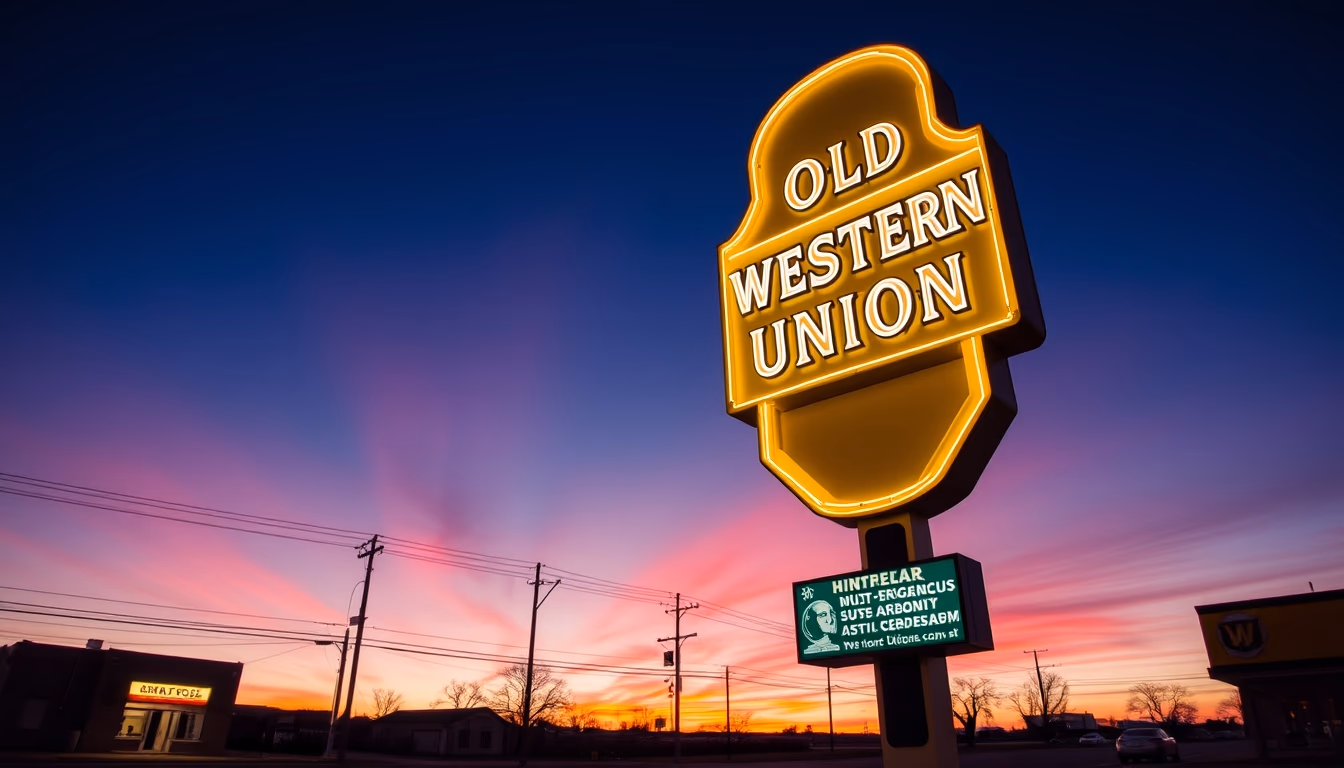 old western union sign in editorial style