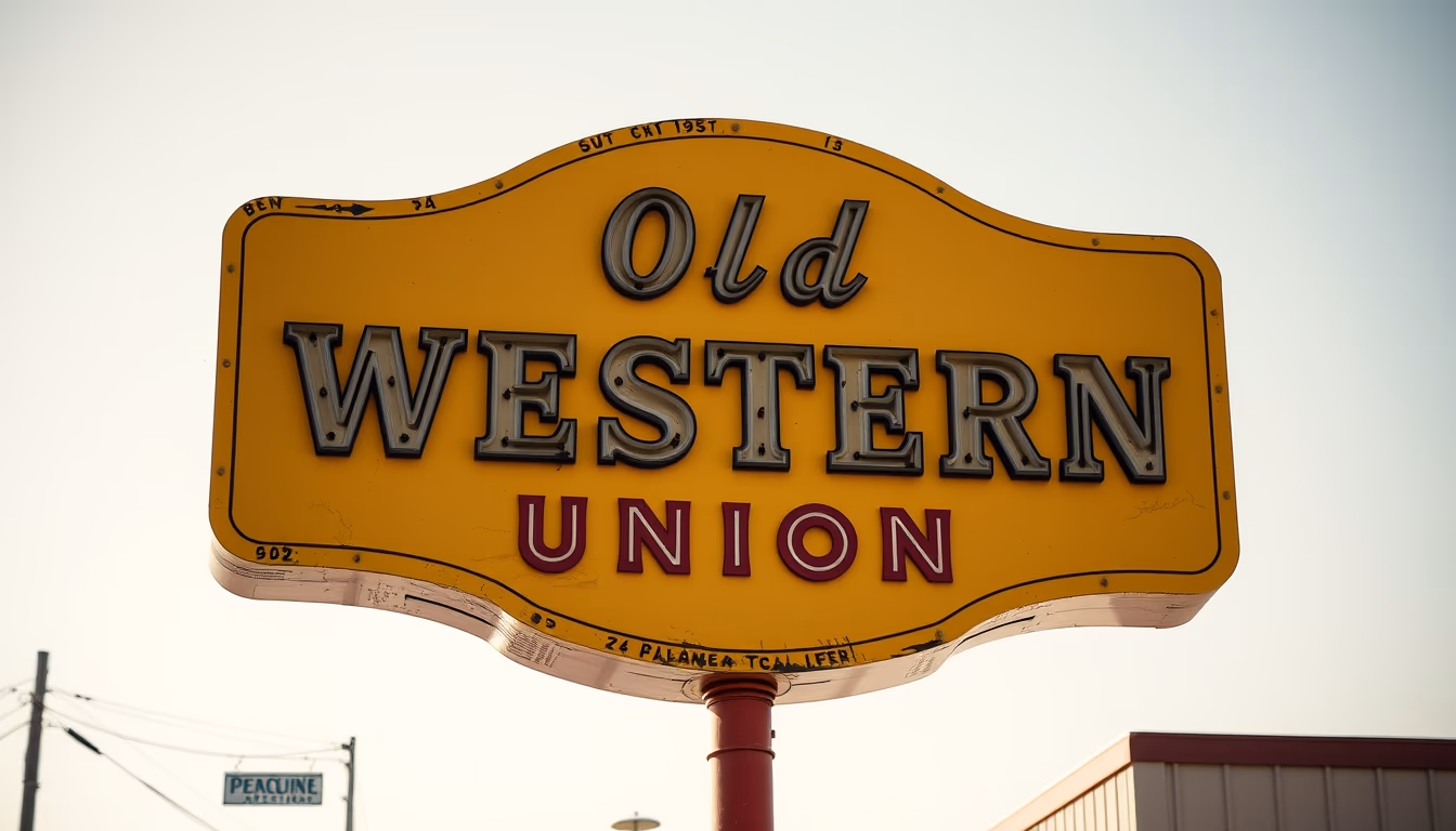 old western union sign in editorial style
