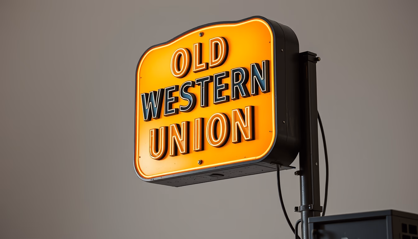 old western union sign in editorial style