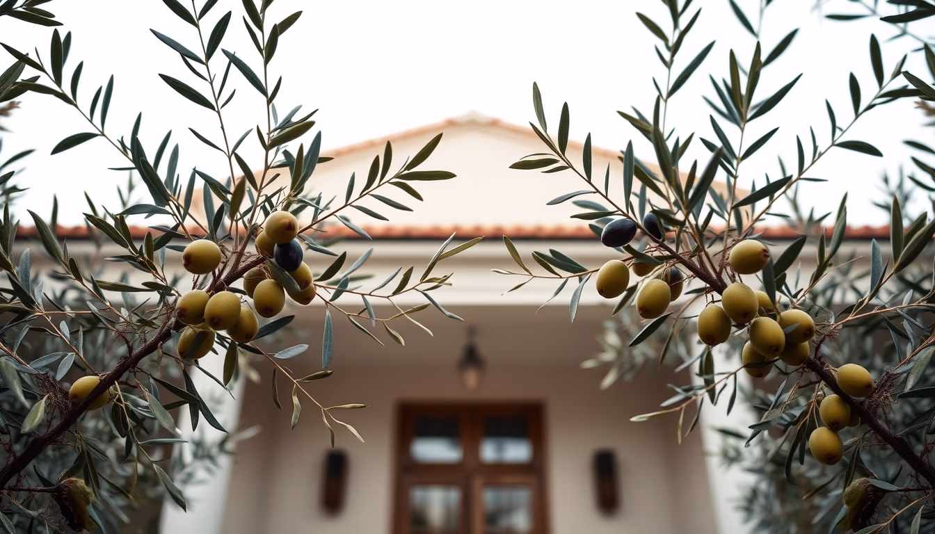 olive branches with green olives in editorial style