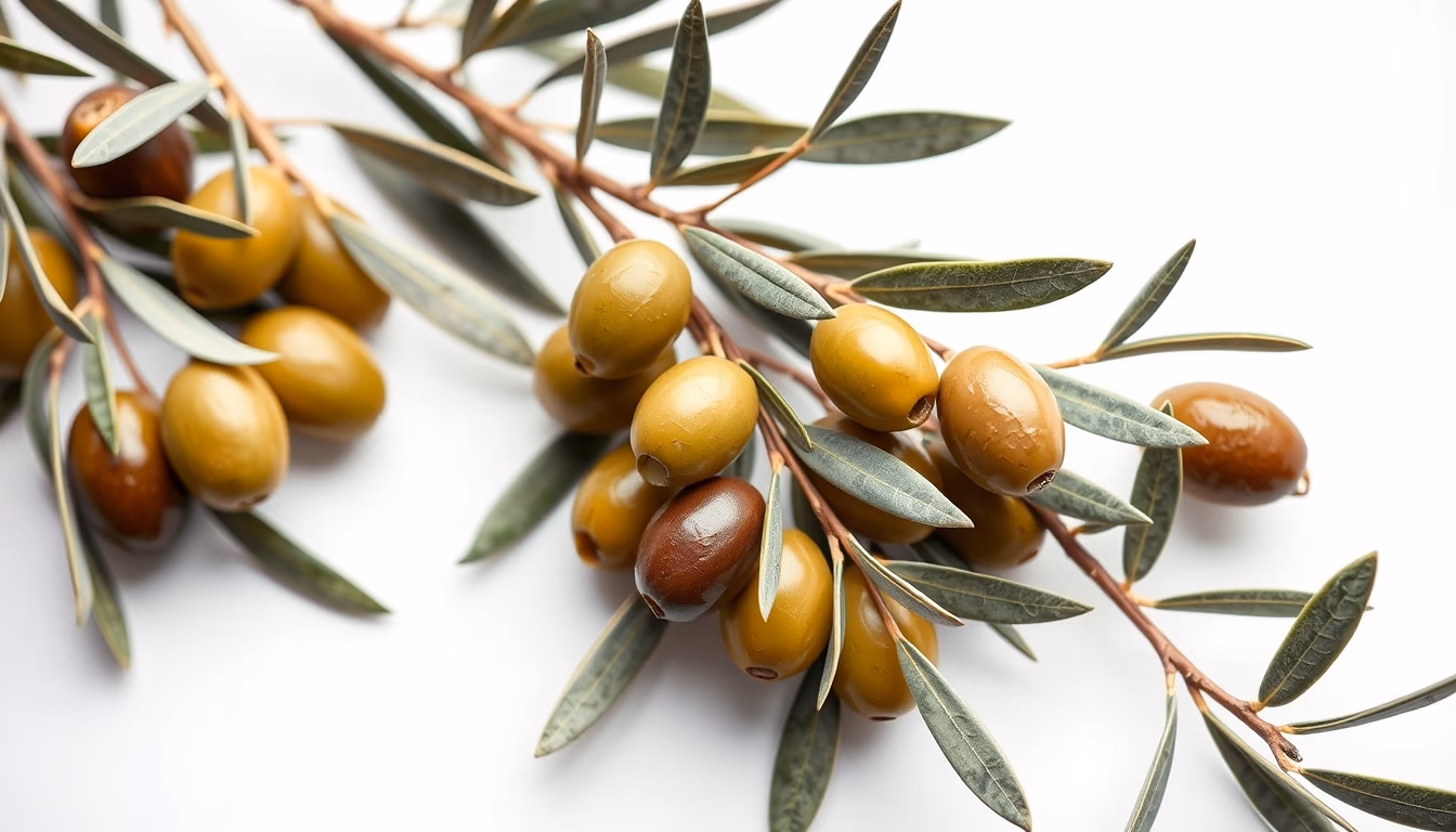 olive branches with green olives in editorial style