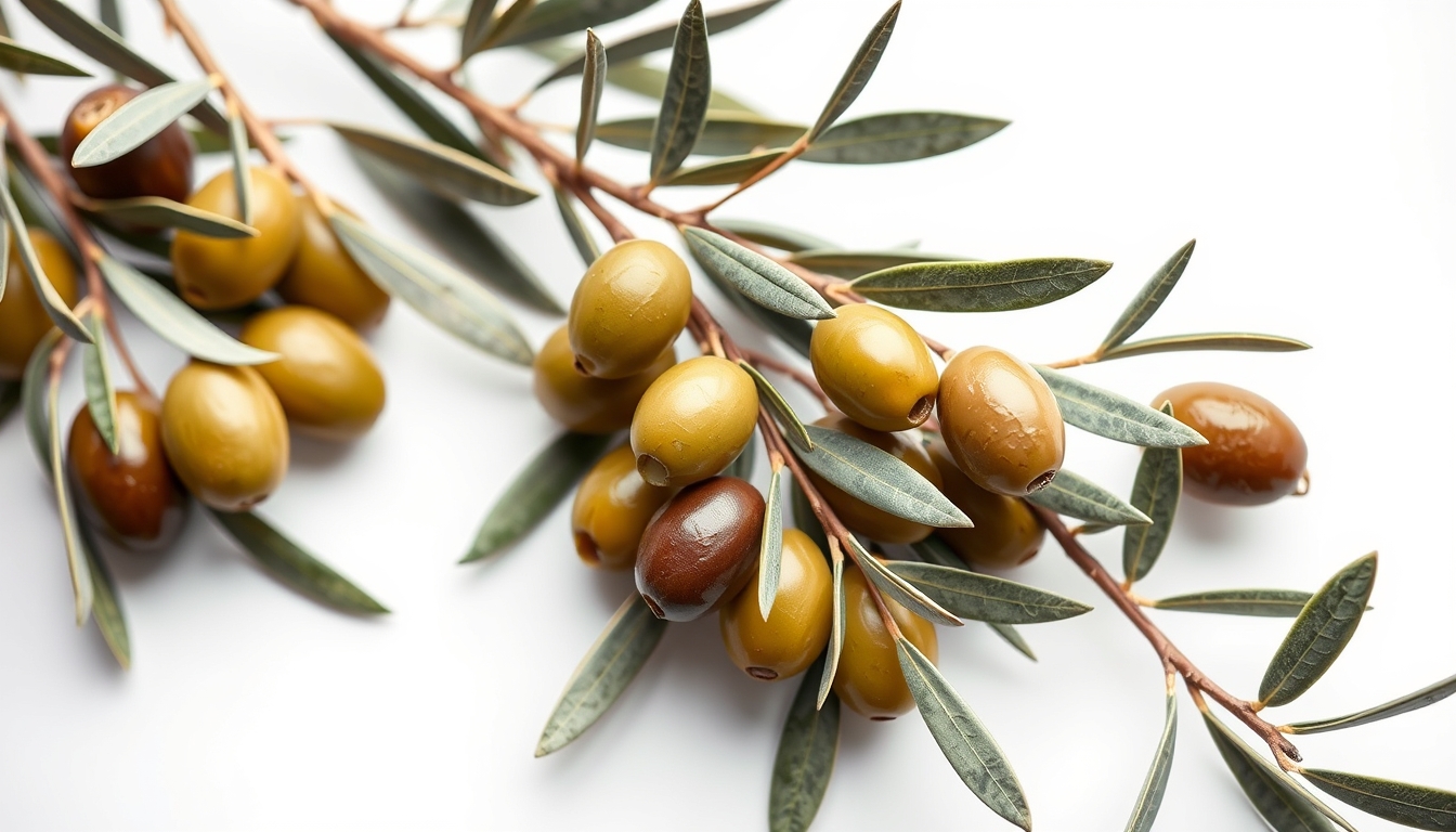 olive branches with green olives in editorial style