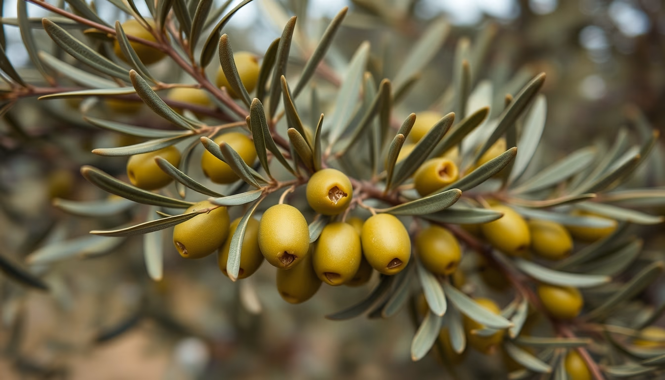 olive branches with green olives in editorial style