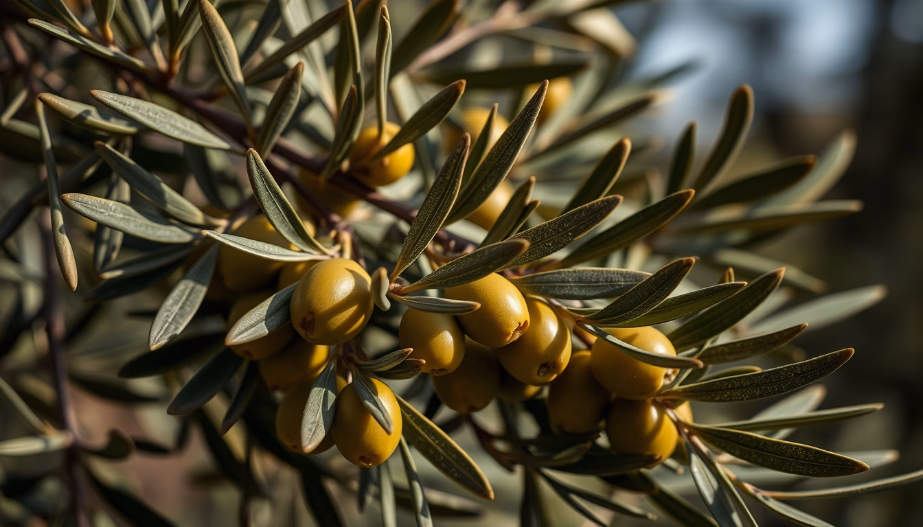 olive branches with green olives in editorial style