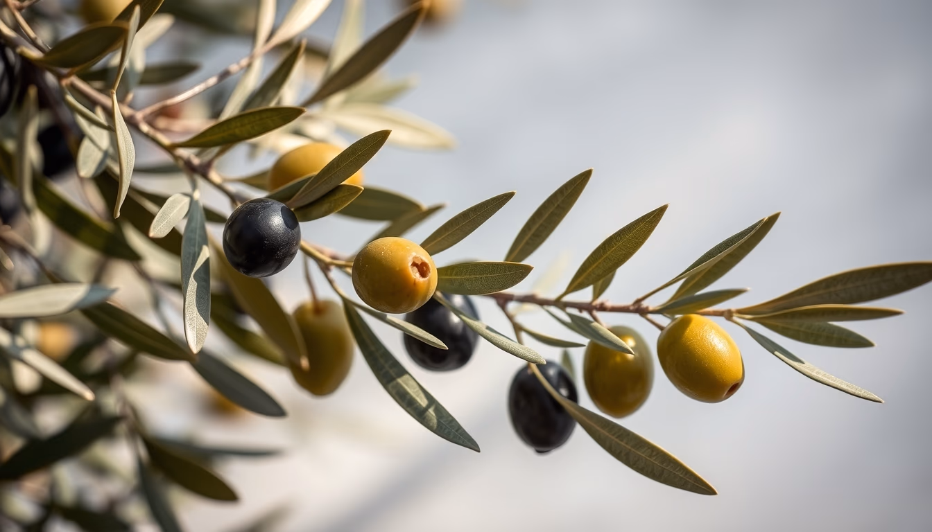 olive branches with green olives in editorial style