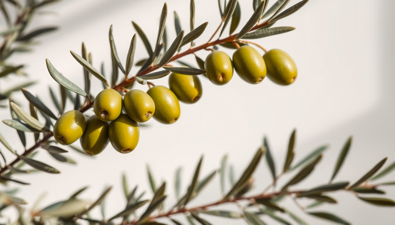 olive branches with green olives in editorial style