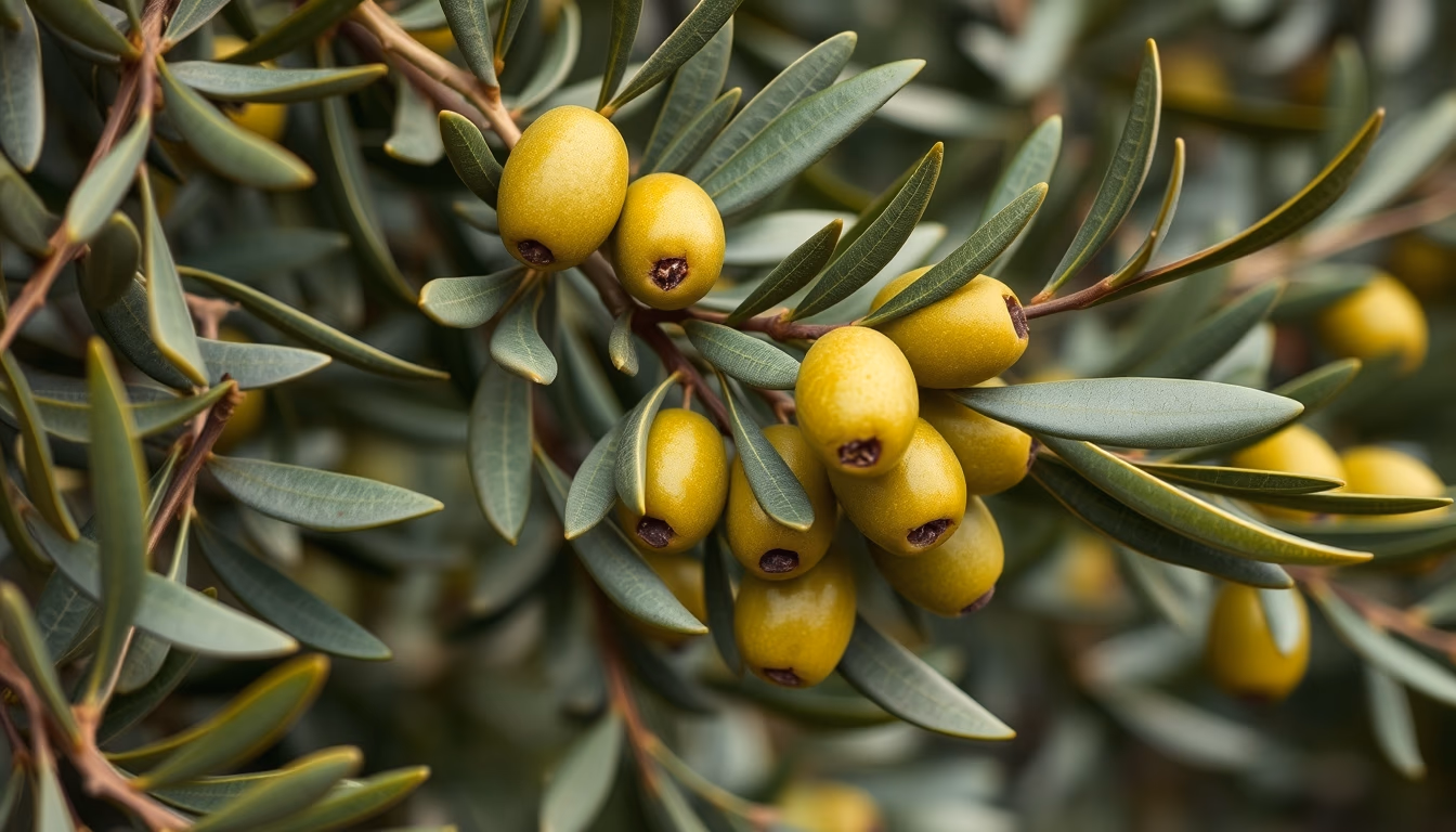 olive branches with green olives in editorial style