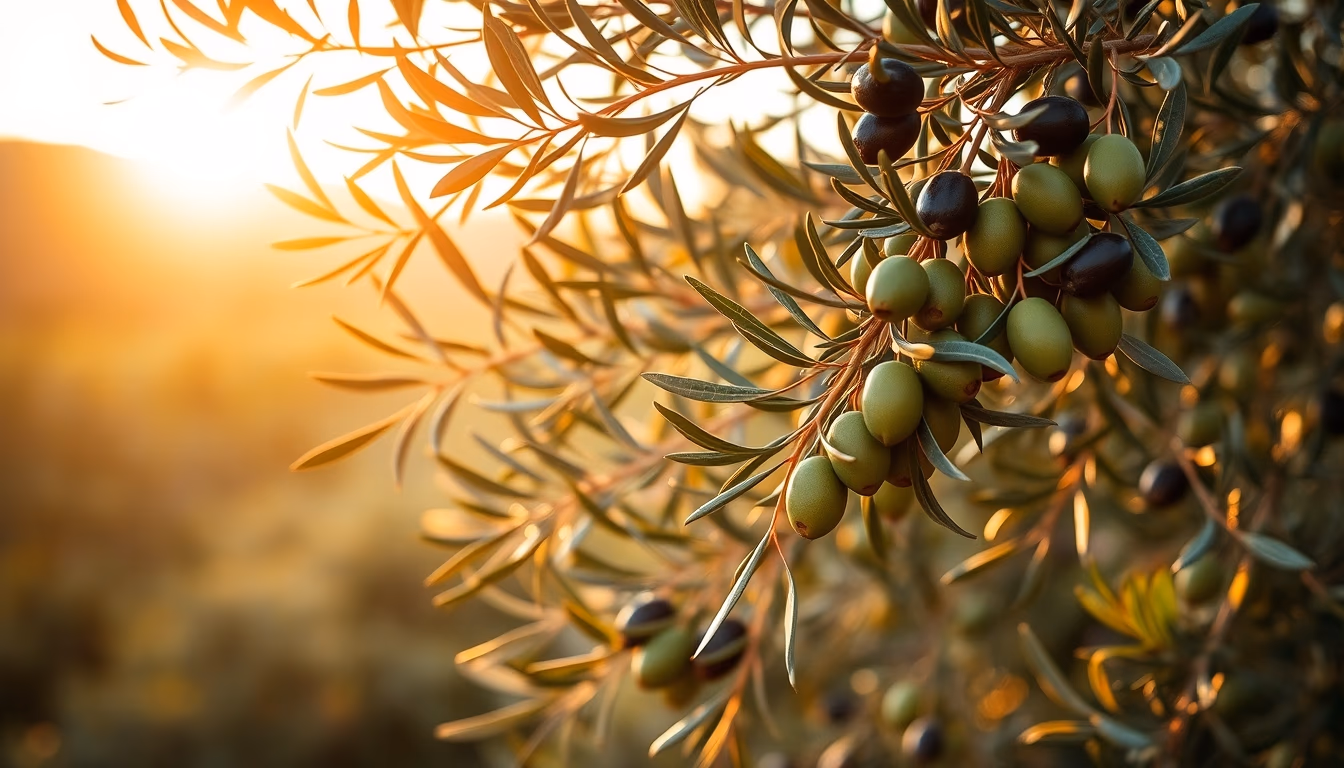 olive branches with green olives in editorial style