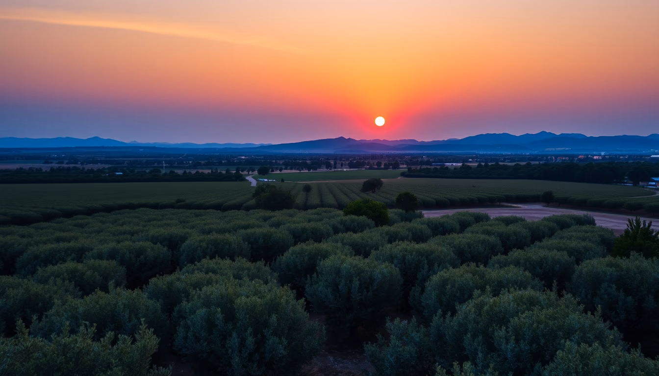 olive grove sunset golden in editorial style