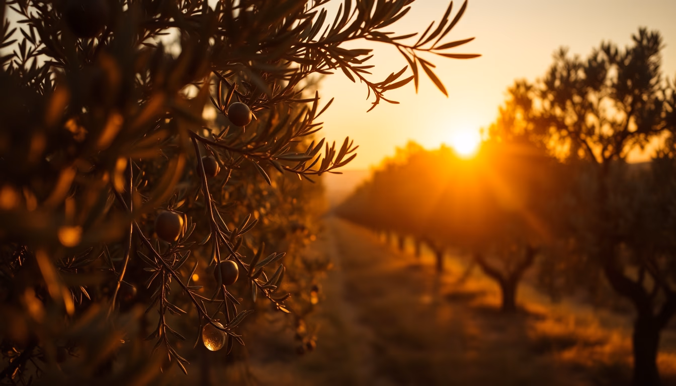 olive grove sunset golden in editorial style