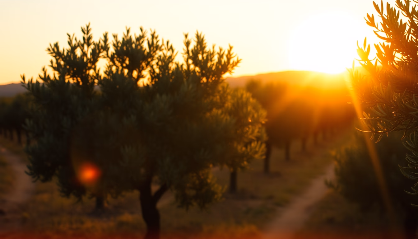 olive grove sunset golden in editorial style
