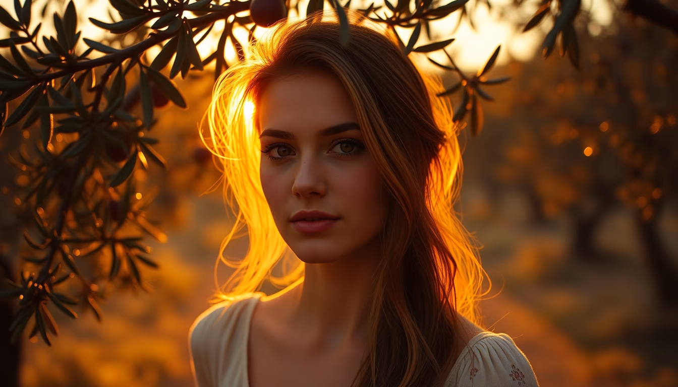 olive grove sunset golden in editorial style