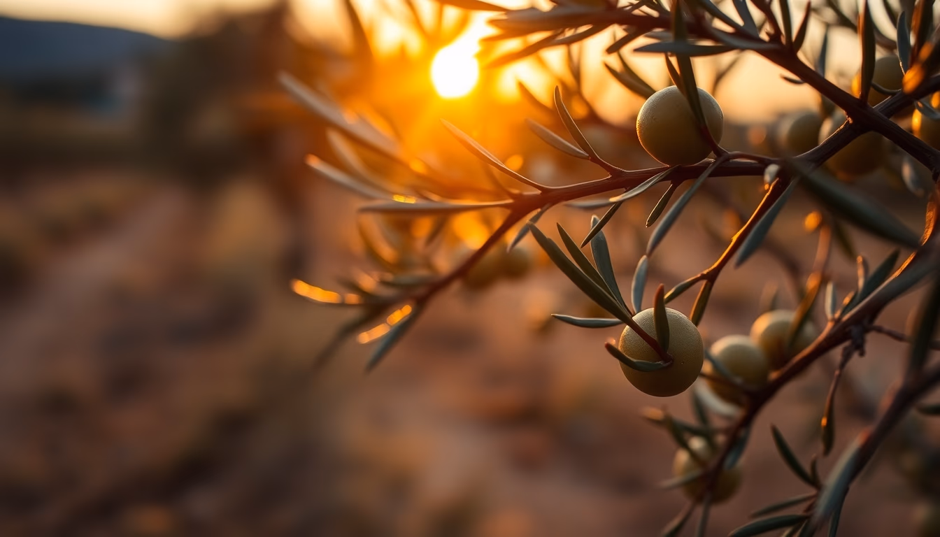 olive grove sunset golden in editorial style