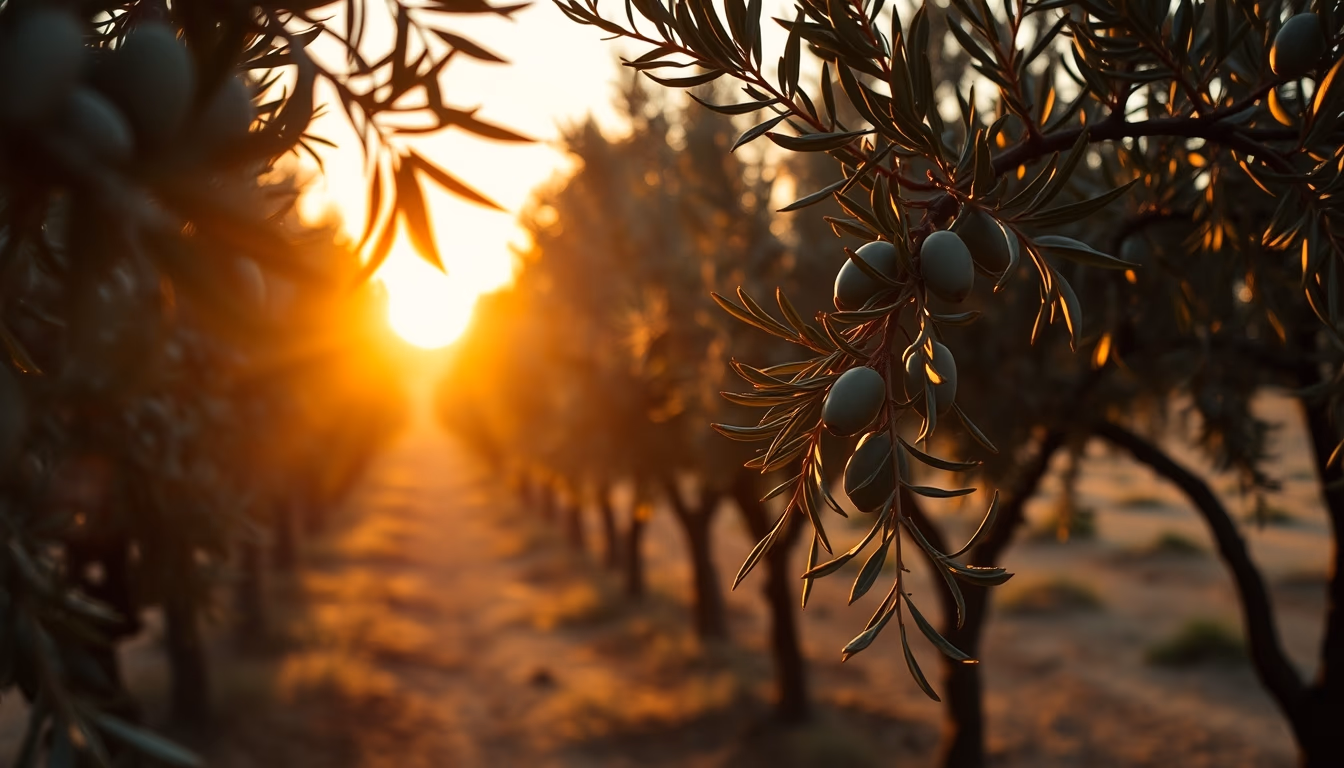 olive grove sunset golden in editorial style