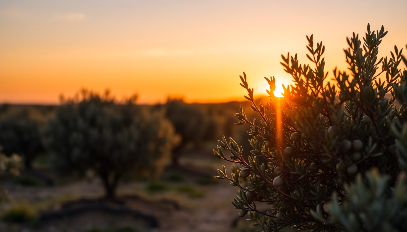 olive grove sunset golden in editorial style