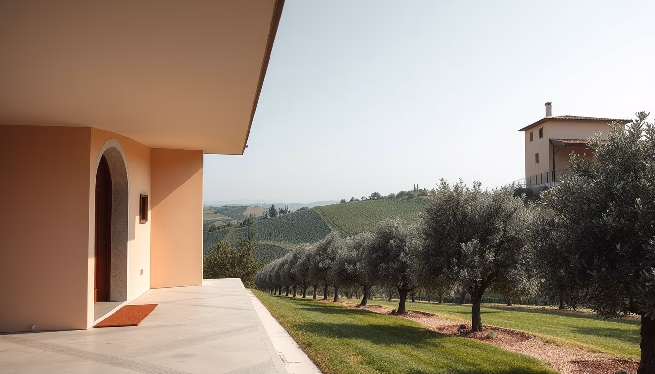 olive grove tuscany hillside in editorial style