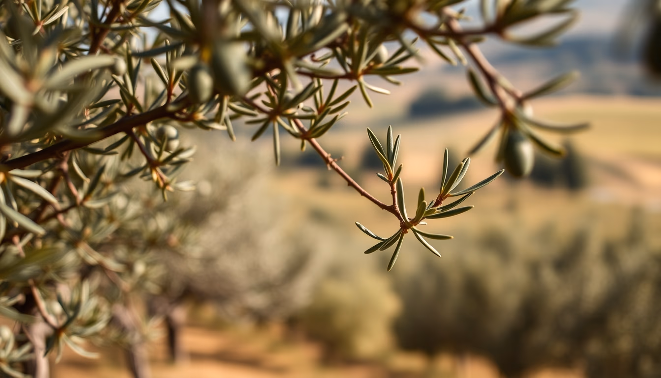 olive grove tuscany hillside in editorial style