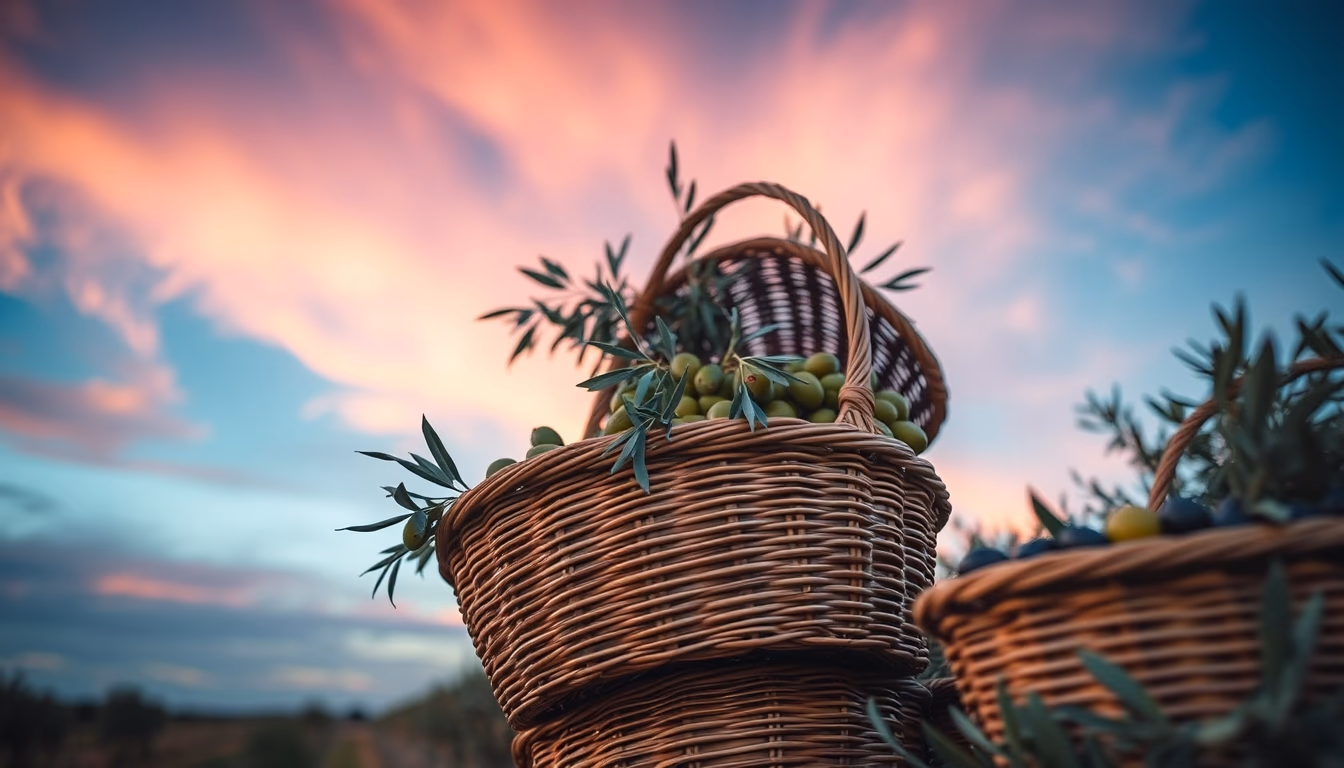 Olive harvest baskets em estilo editorial