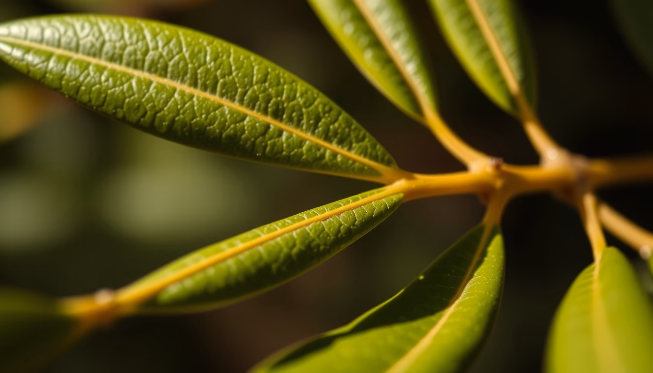 olive leaf macro detail in editorial style
