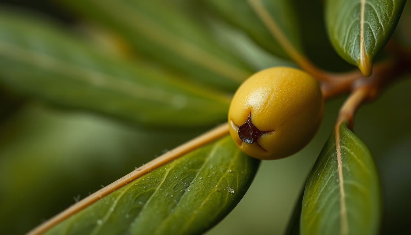 olive leaf macro detail in editorial style