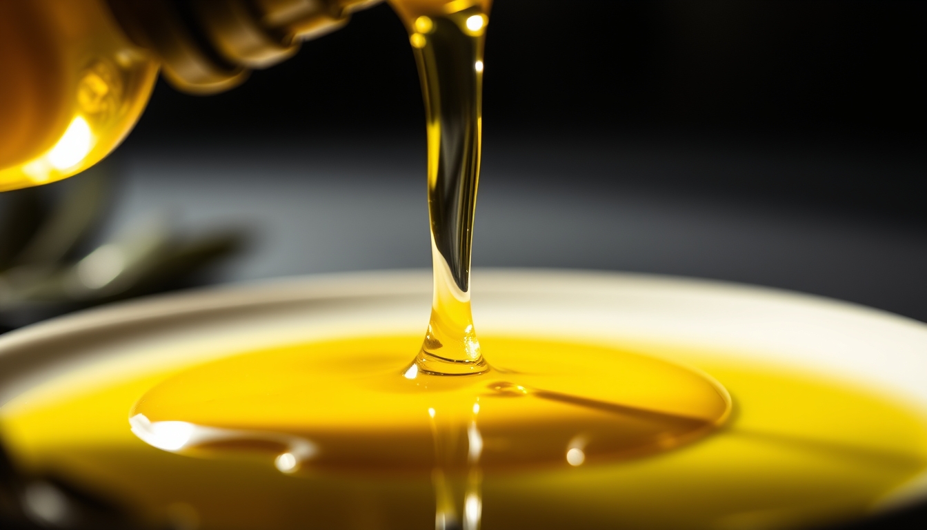 olive oil pouring closeup in editorial style