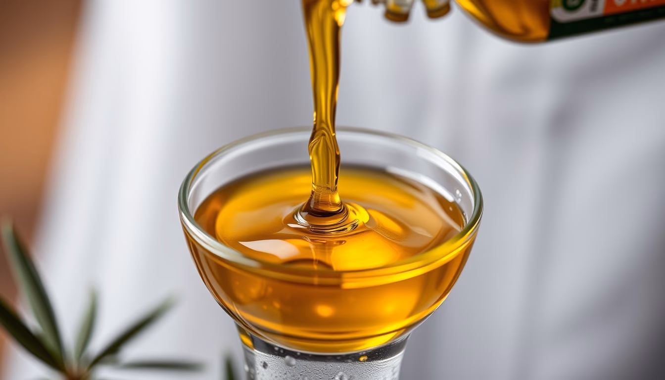 olive oil pouring closeup in editorial style