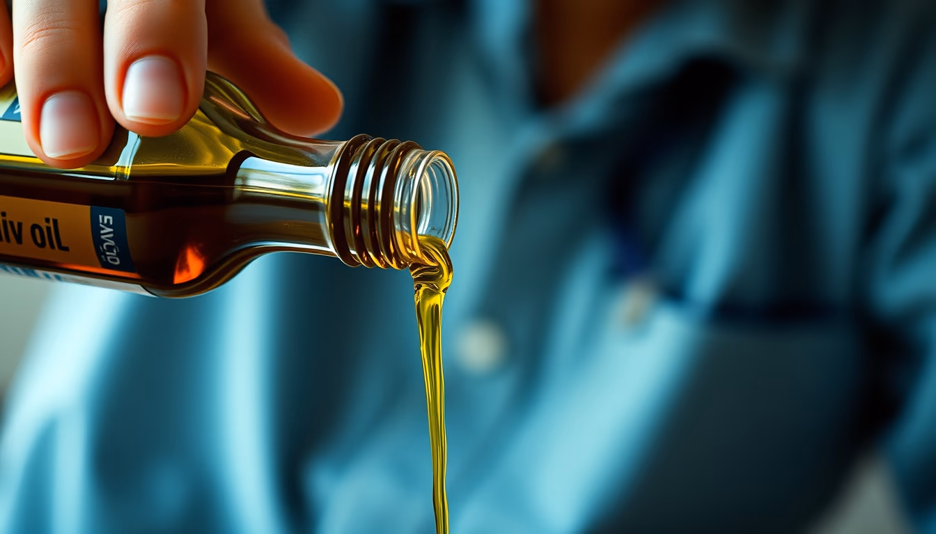 olive oil pouring from bottle in editorial style