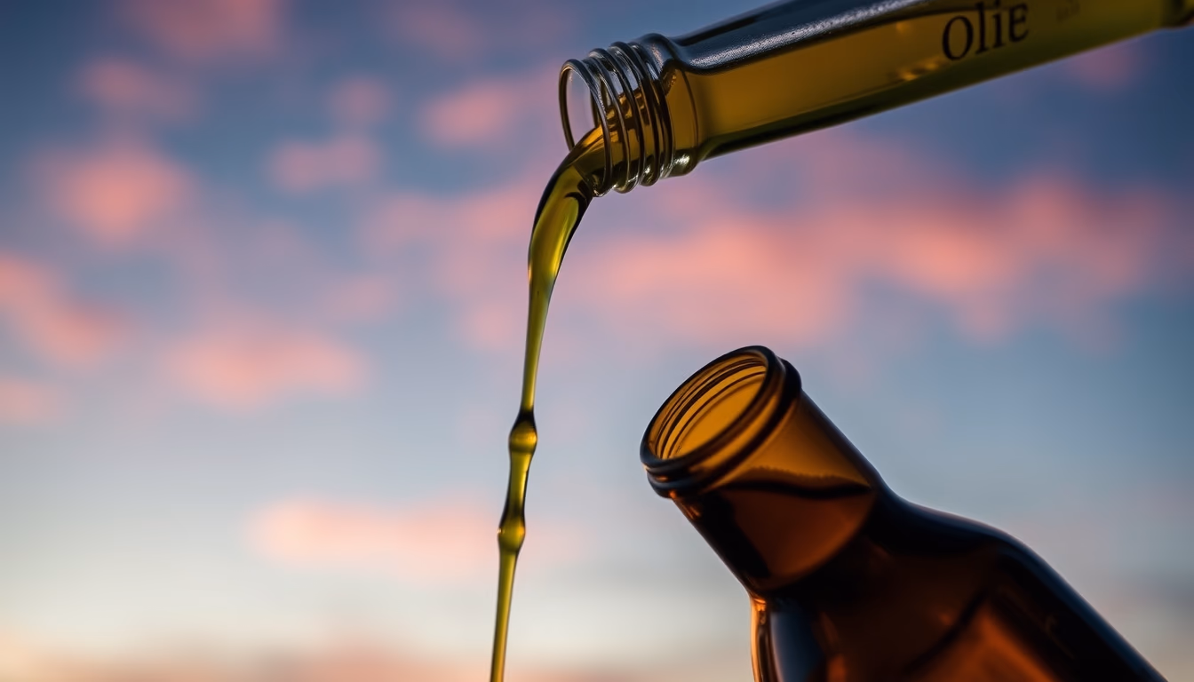 Azeite pouring from bottle em estilo editorial
