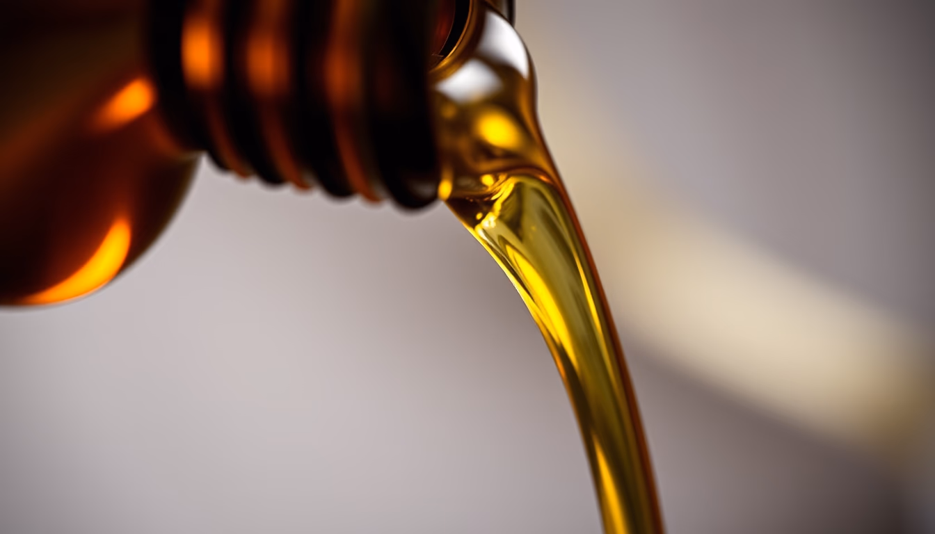olive oil pouring from bottle in editorial style