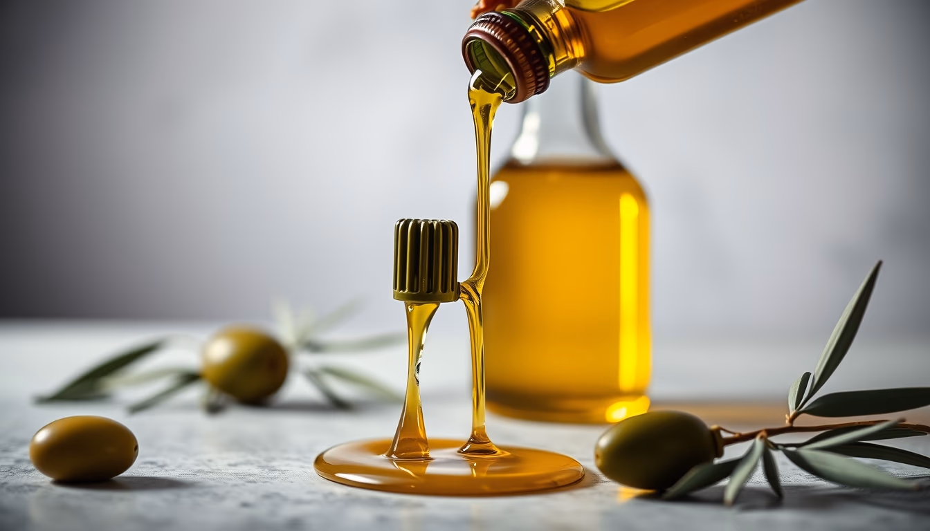 Azeite pouring from bottle em estilo editorial