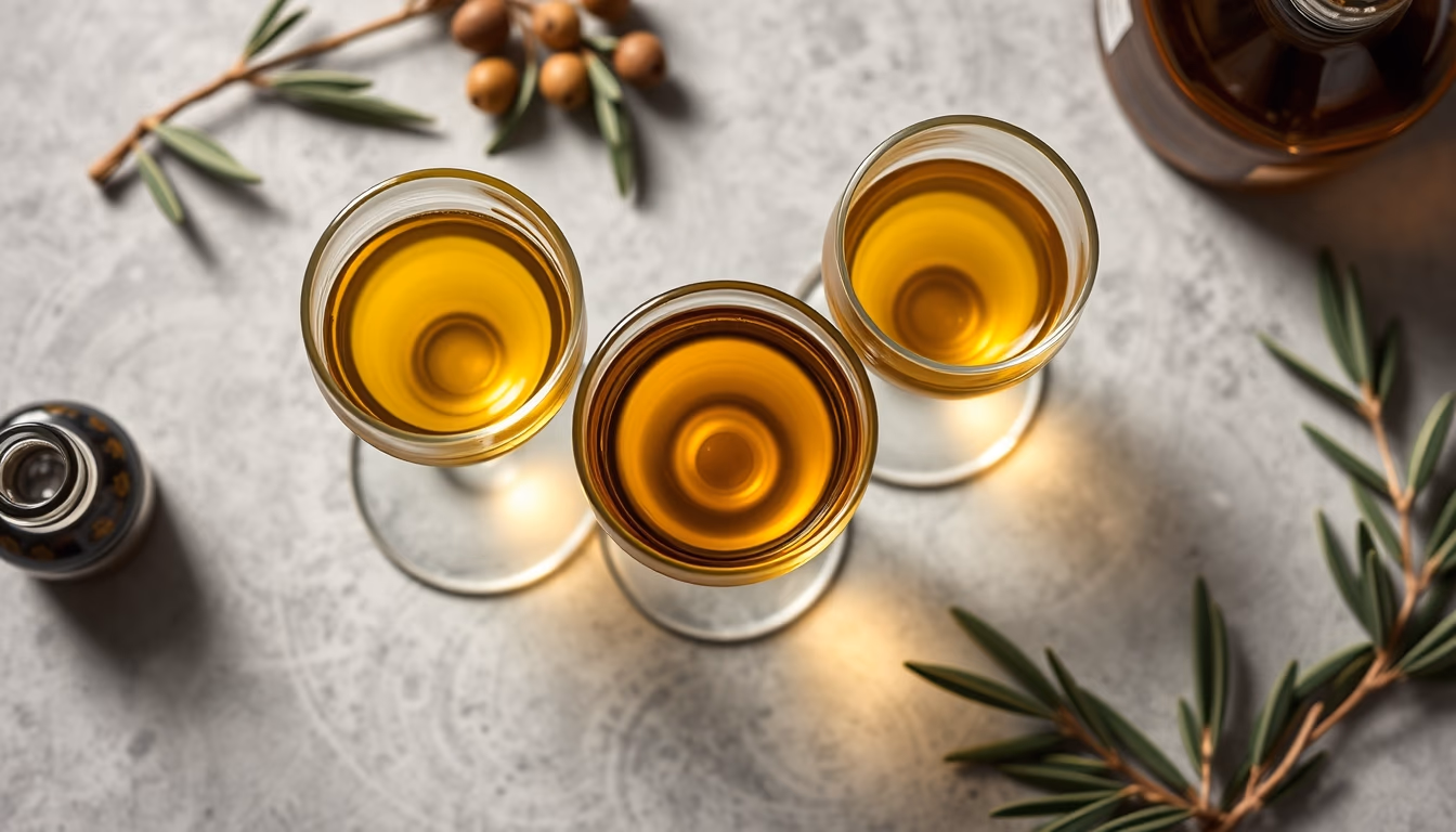 olive oil tasting glasses in editorial style