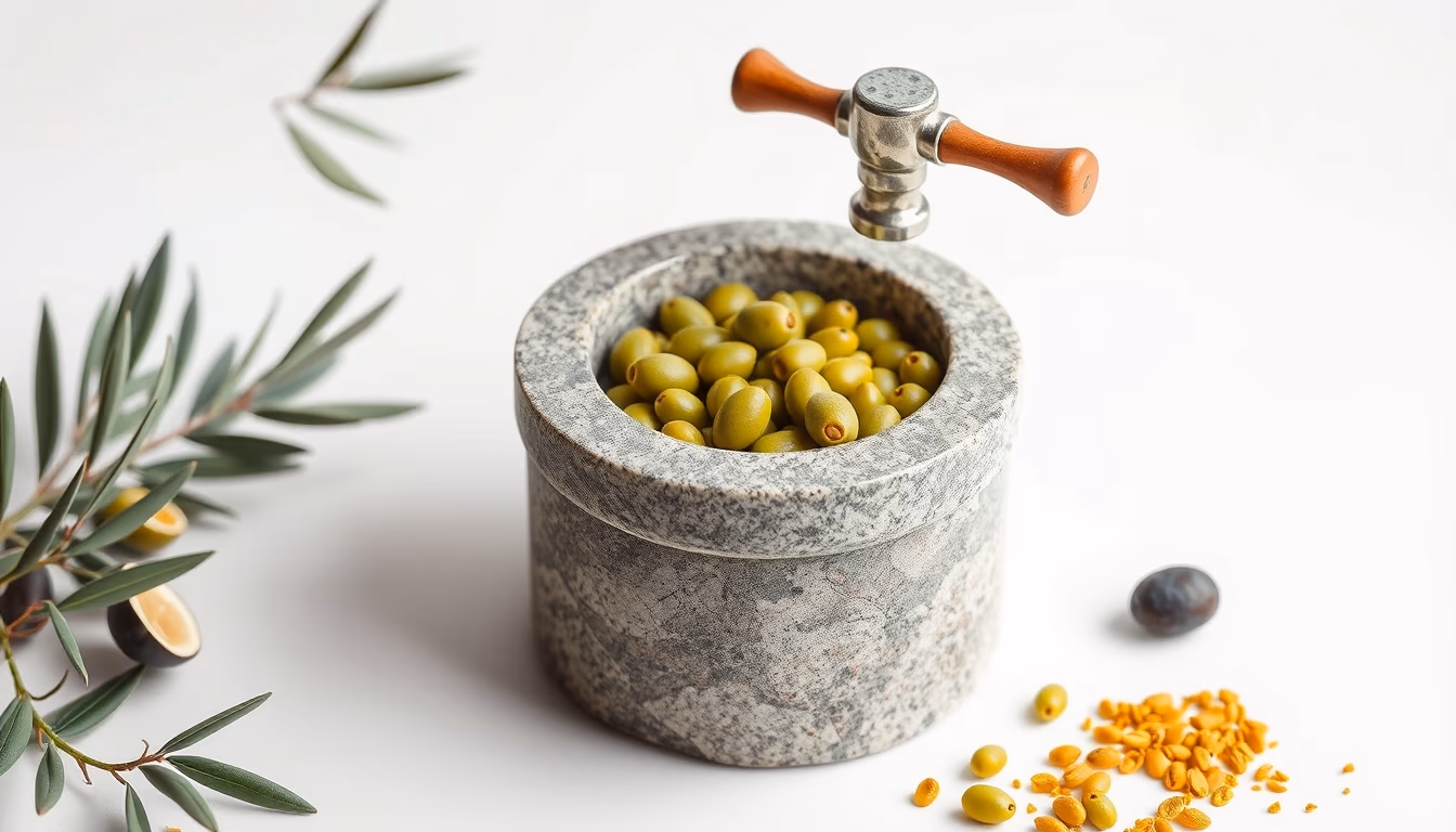 olive press traditional stone in editorial style