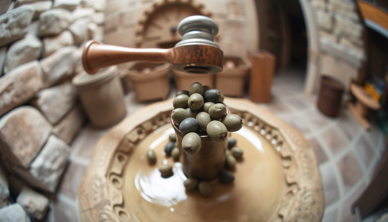 olive press traditional stone in editorial style