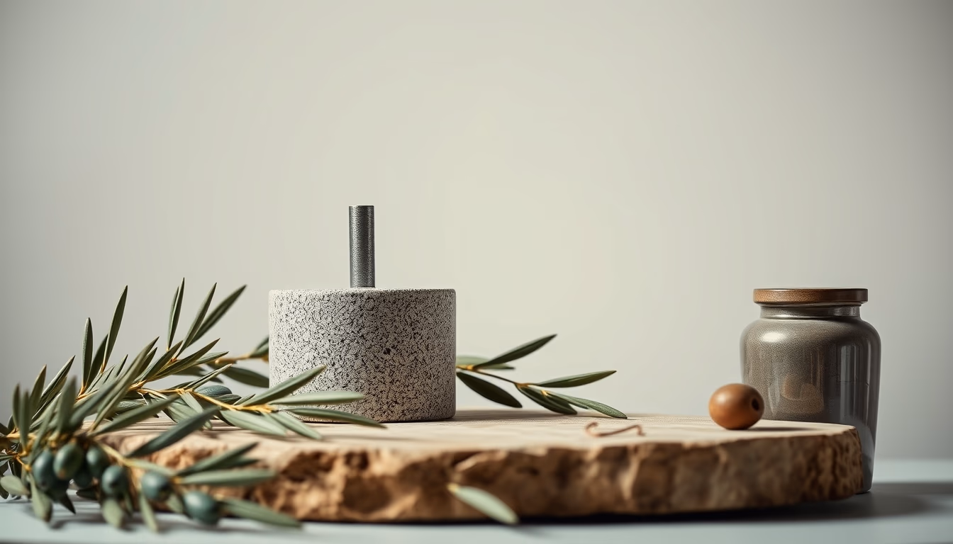 olive press traditional stone in editorial style