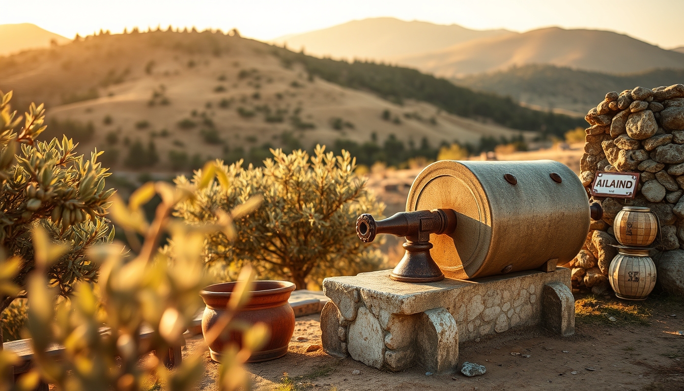 olive press traditional stone in editorial style