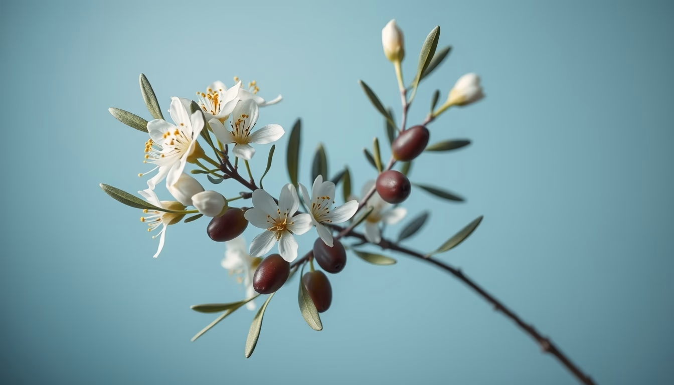 olive tree blossoms spring in editorial style