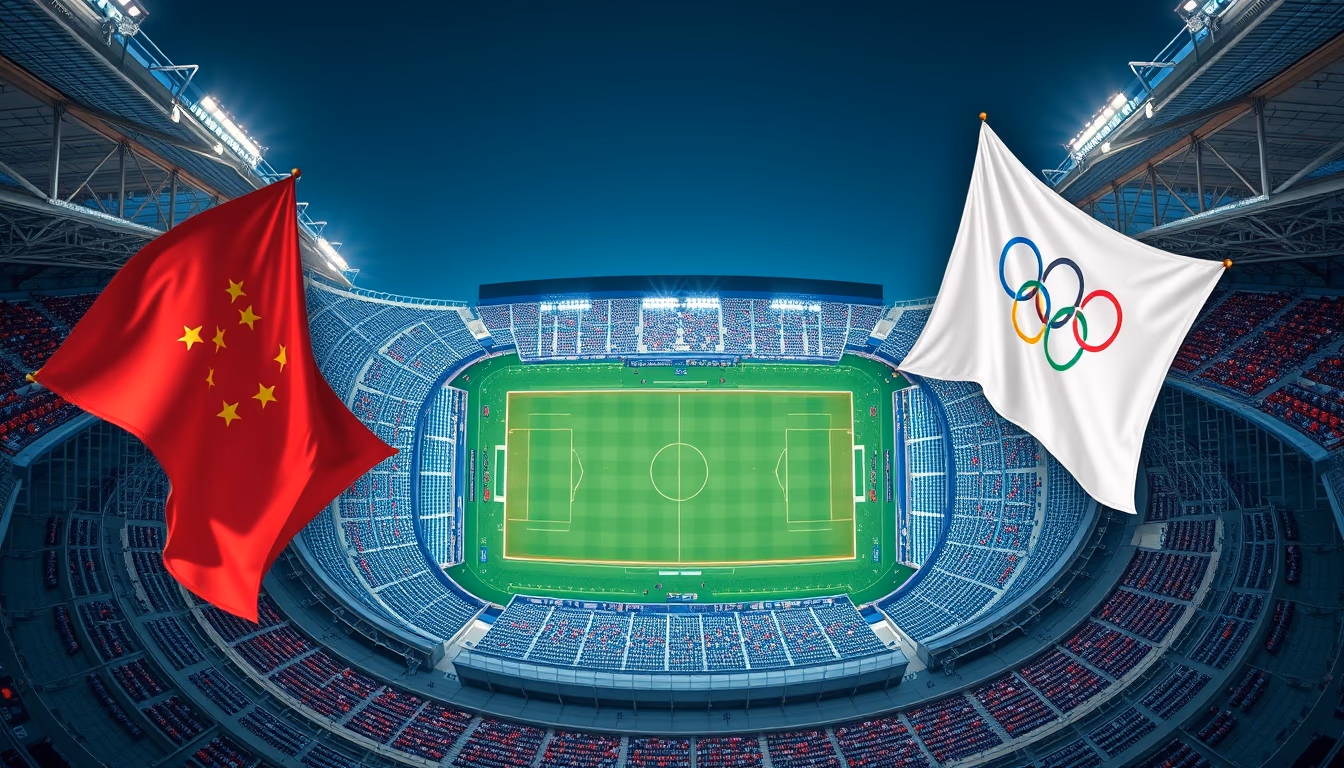 olympic flags stadium in editorial style