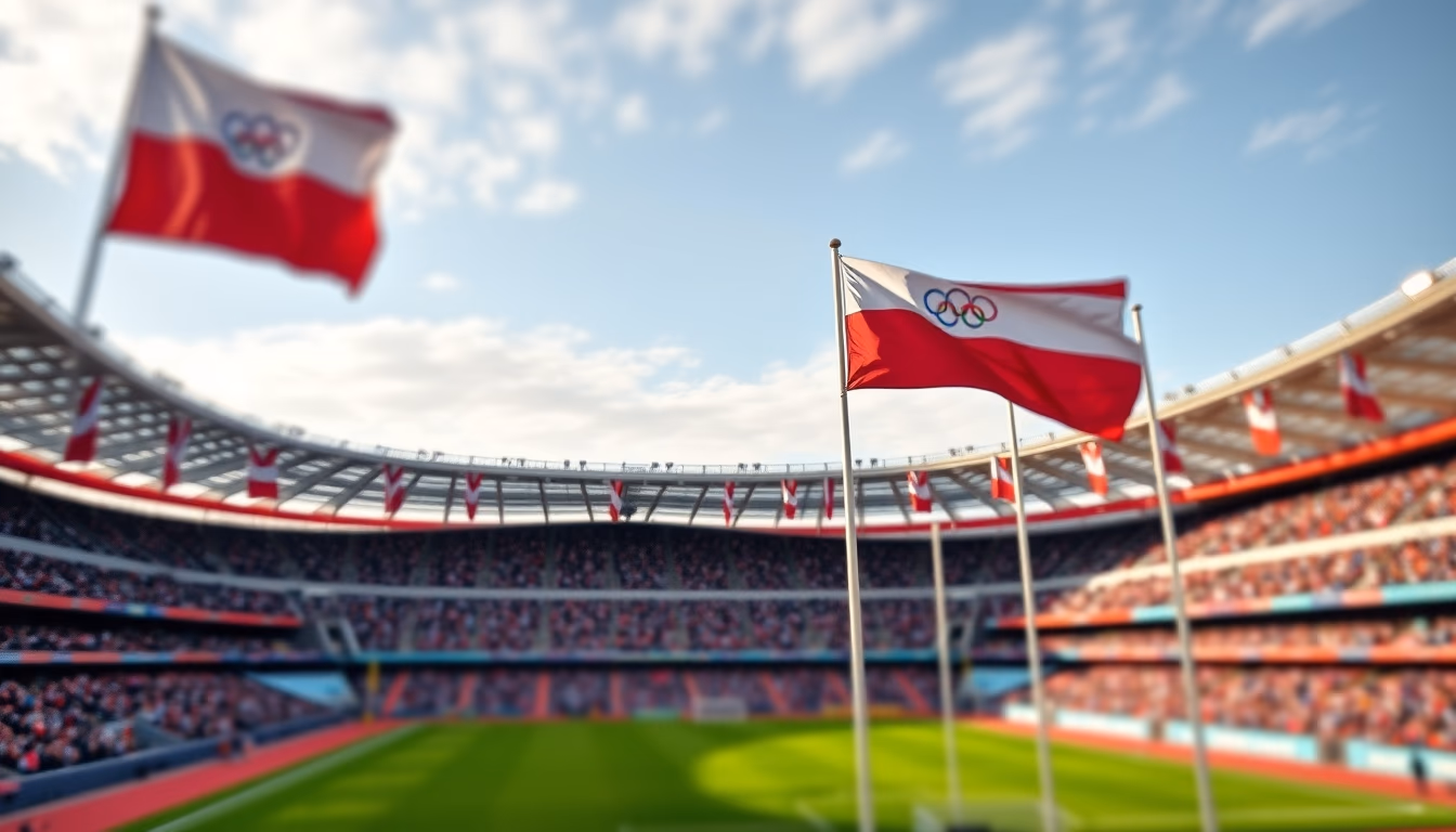 olympic flags stadium in editorial style