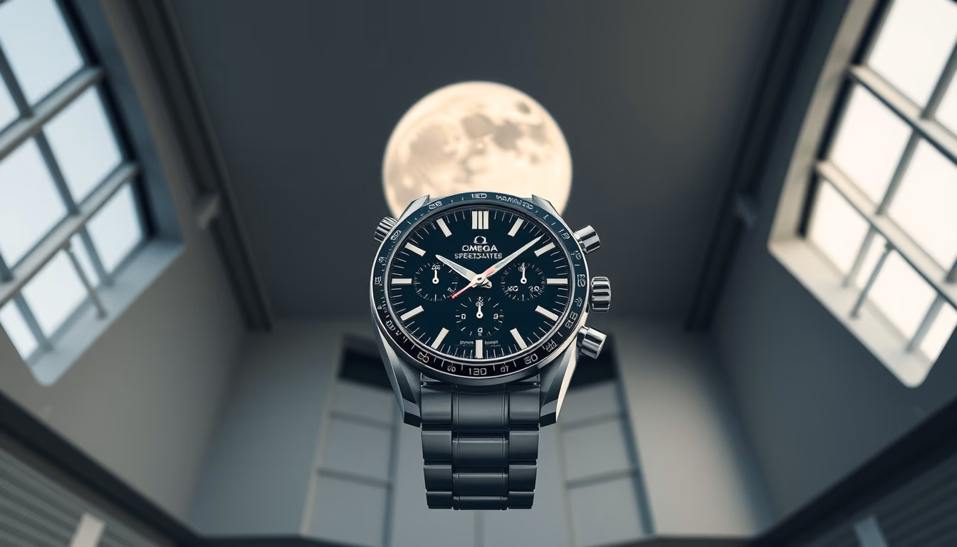 omega speedmaster moon in editorial style