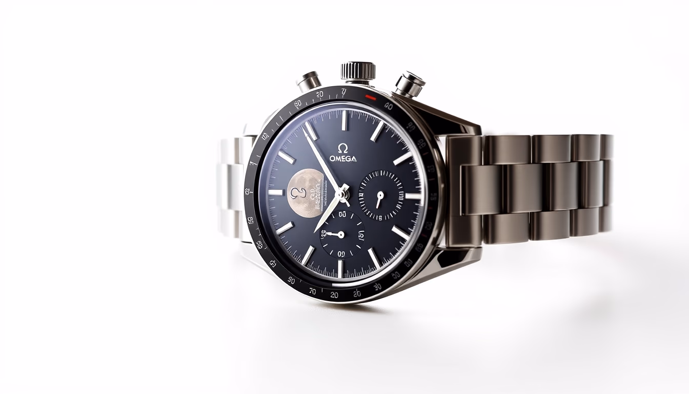 omega speedmaster moon in editorial style
