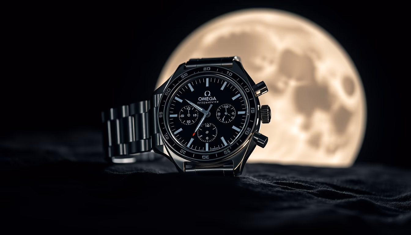 omega speedmaster moon in editorial style